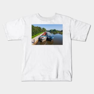 Germany; Nienburg; weser Lower Saxony; City; Flow; Bridge; weser bridge; Ship; barge Kids T-Shirt